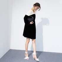 BEEWOOD Biwutong original design womens imported silk velvet hand-beaded lace splicing dress