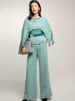 BEEWOOD Bi Wutong custom heavy industry woven tweed fake two-piece Top Wide leg pants set