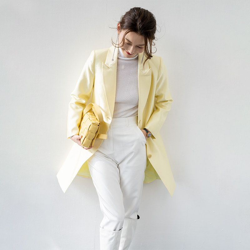 JADE SHADW Emerald Shadow original design imported silk wool suit V - collar windshirt coat