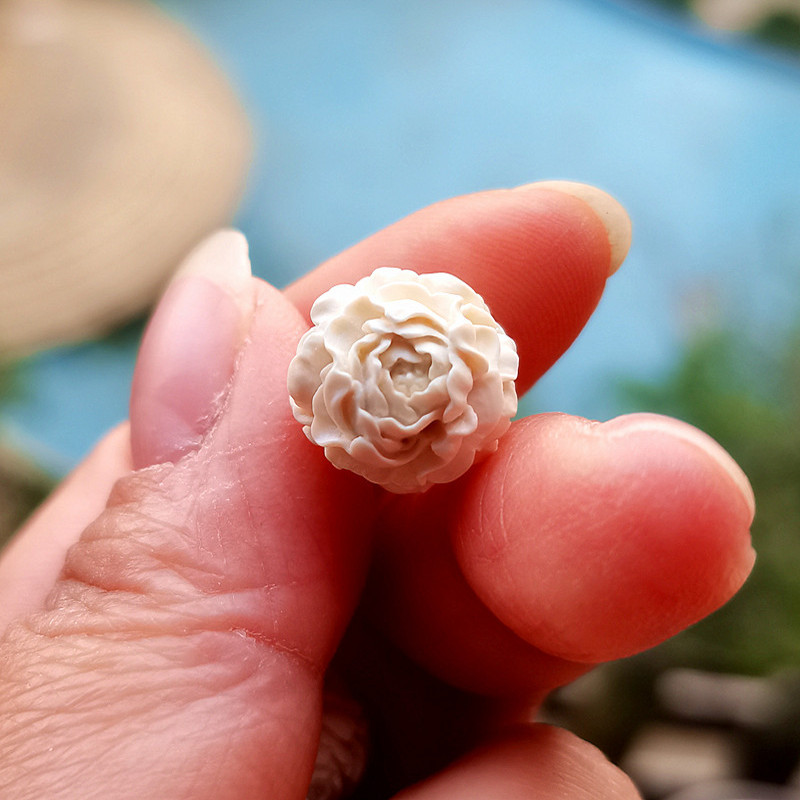Handcrafted by Master Craftsmen, Mammoth Ivory Peony Flower Accessories, Beads, Bracelets, Necklaces with Strong Three-Dimensional Effect