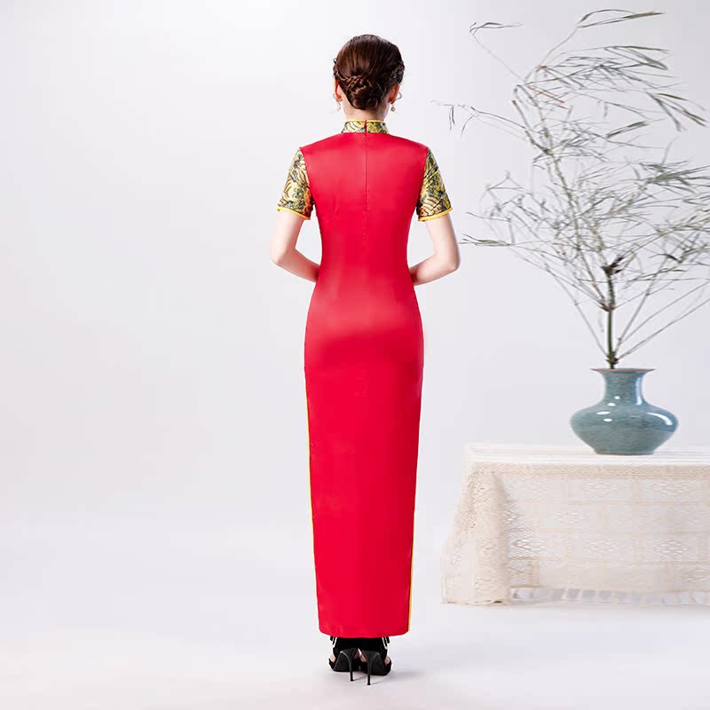 Red cheongsam, elite suit, dress, spring long fitted elegant skirt, plus size, Chinese style Red cheongsam, elite suit, dress, spring long fitted elegant skirt, plus size, Chinese style