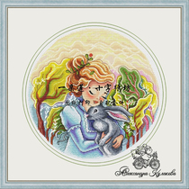 Import original drawings Print France Import DMC Cross embroidered self matching pieces little girl and rabbit