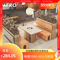 MF Commercial Hot Pot Table induction cooktop Barbecue Table Smoke-free Hotpot Dining table and chairs Combined restaurant Seat Sofa