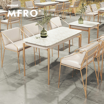 Net Red Sweet Milk Tea Cafe Café Clear Bar Catering Hotel Hydrogrindstone Nordic Light Luxury Leather Art Table And Chairs Combination