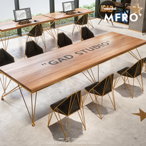 Industrial Wind Office Reception Negotiation Meeting Table And Chairs Combined Desk Solid Wood Small Long Table Brief Modern