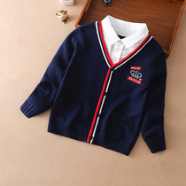 Fake two childrens sweater boys spring and autumn 2021 new cotton autumn boys knitwear
