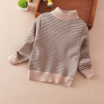 Childrens Sweater Boys Pullover Autumn and Winter High Neck Knitted Sweater Stripe Children Baby Round Neck base shirt