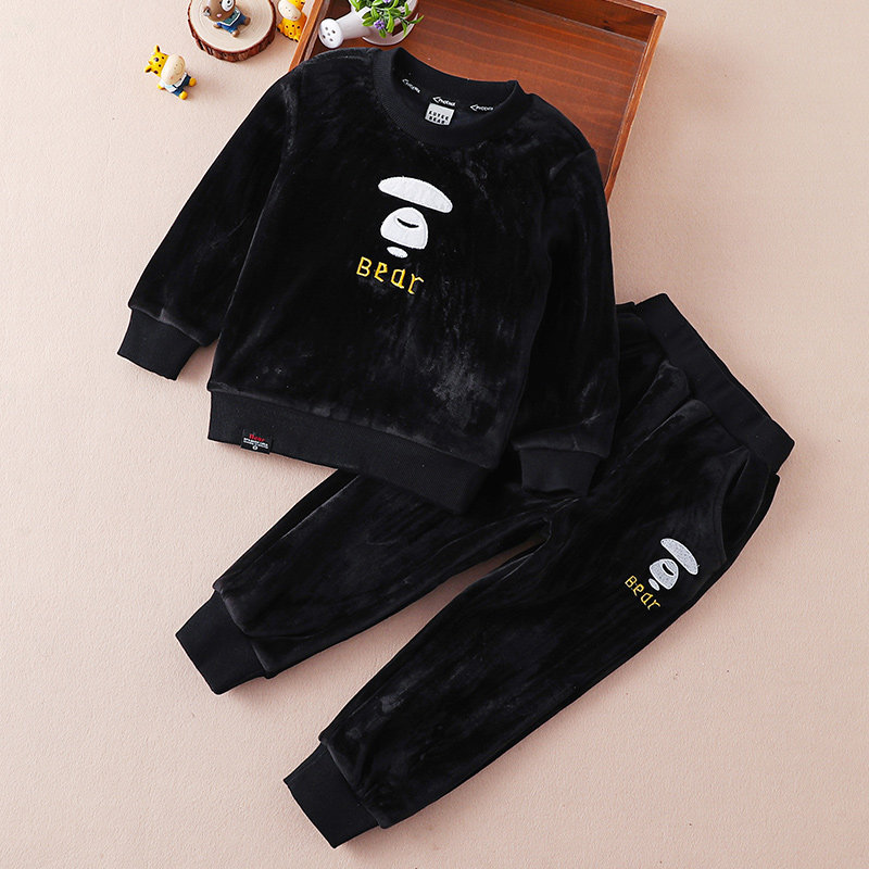 Boys' gold velvet sports suit 2022 autumn and winter new children's long-sleeved middle and big children's pullover velvet two-piece suit