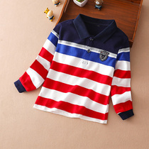 College style boys long sleeve T-shirt 2021 New middle child T-shirt lapel polo shirt handsome stripe base shirt