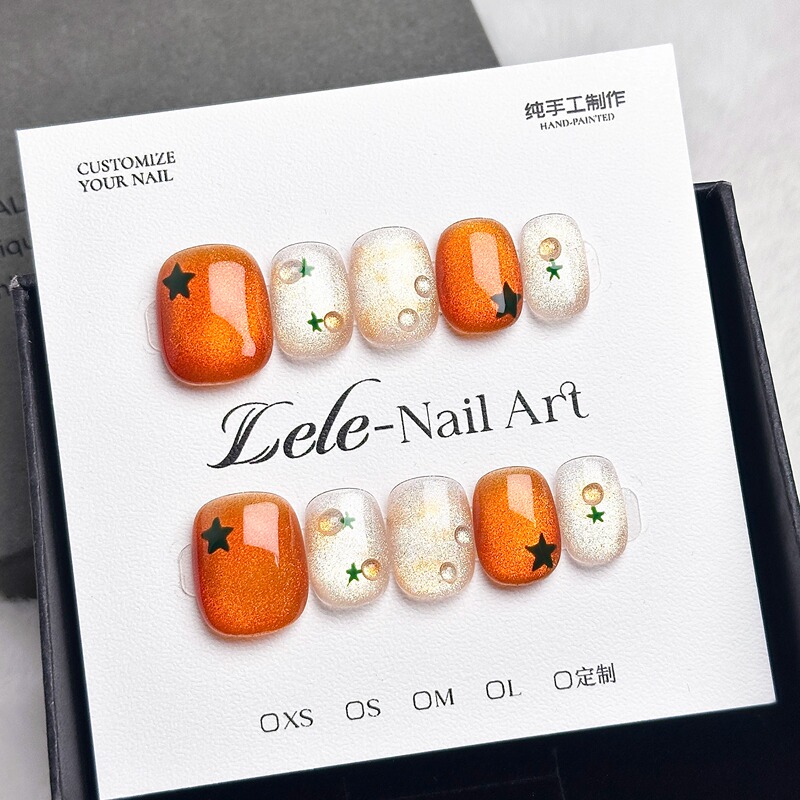 Lele【Great Fortune】Purely Handmade Wearable Nails, Unique and Niche Style, Removable Nail Stickers, Elegant and Complexion-Enhancing
