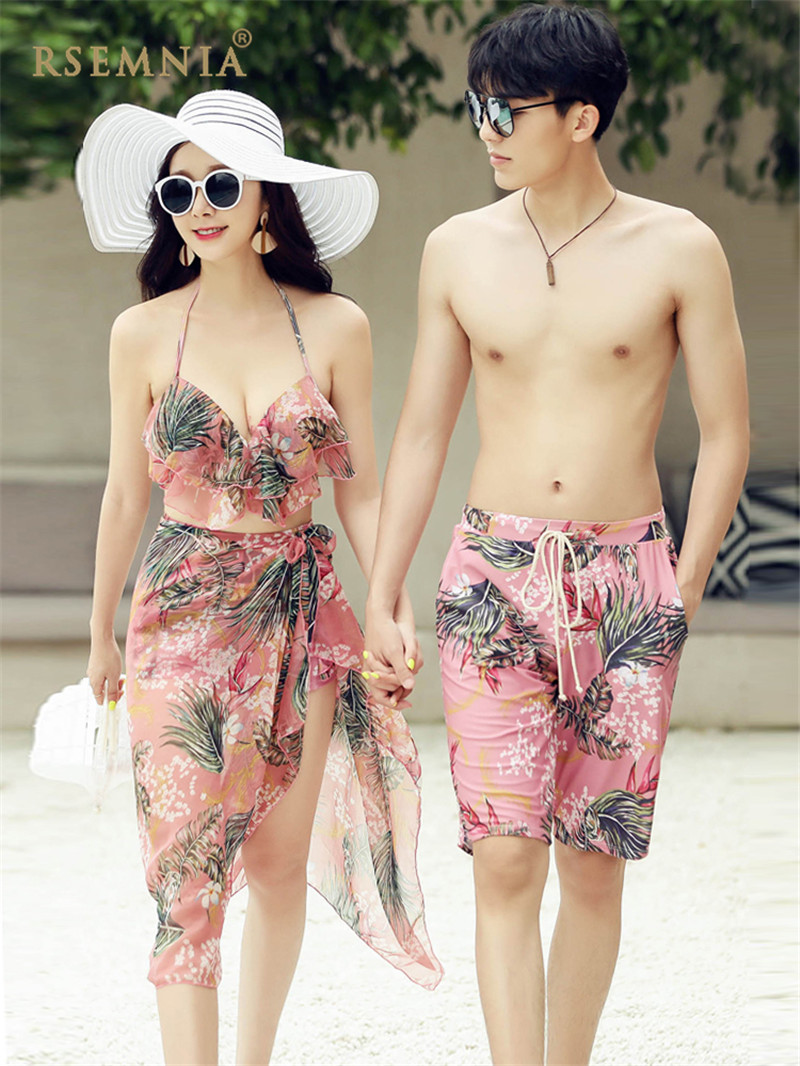 Rsemnia couple swimsuit set sexy three-piece set bikini swimsuit women's seaside beach spa couple outfit