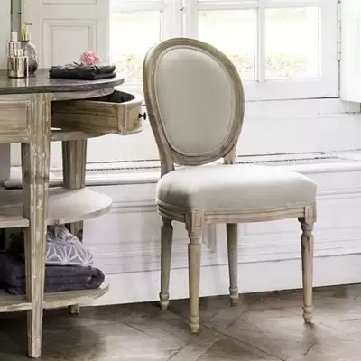 American country solid wood fabric dining chair custom home round back chair Western restaurant Cafe linen table chair