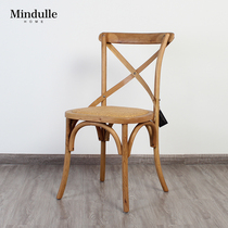 American Net red milk tea shop dining chair Oak rattan chair solid wood back chair table and chair combination retro personality seat