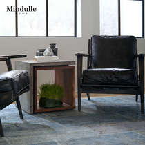 Nordic retro all leather sofa living room first layer leather leisure chair small apartment soft bag single oak tiger stool