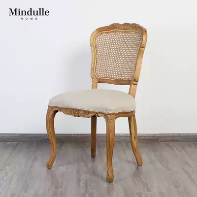 Nordic idyllic high-end hotel retro dining chair beautiful French country personality study living room rattan back frame carved chair