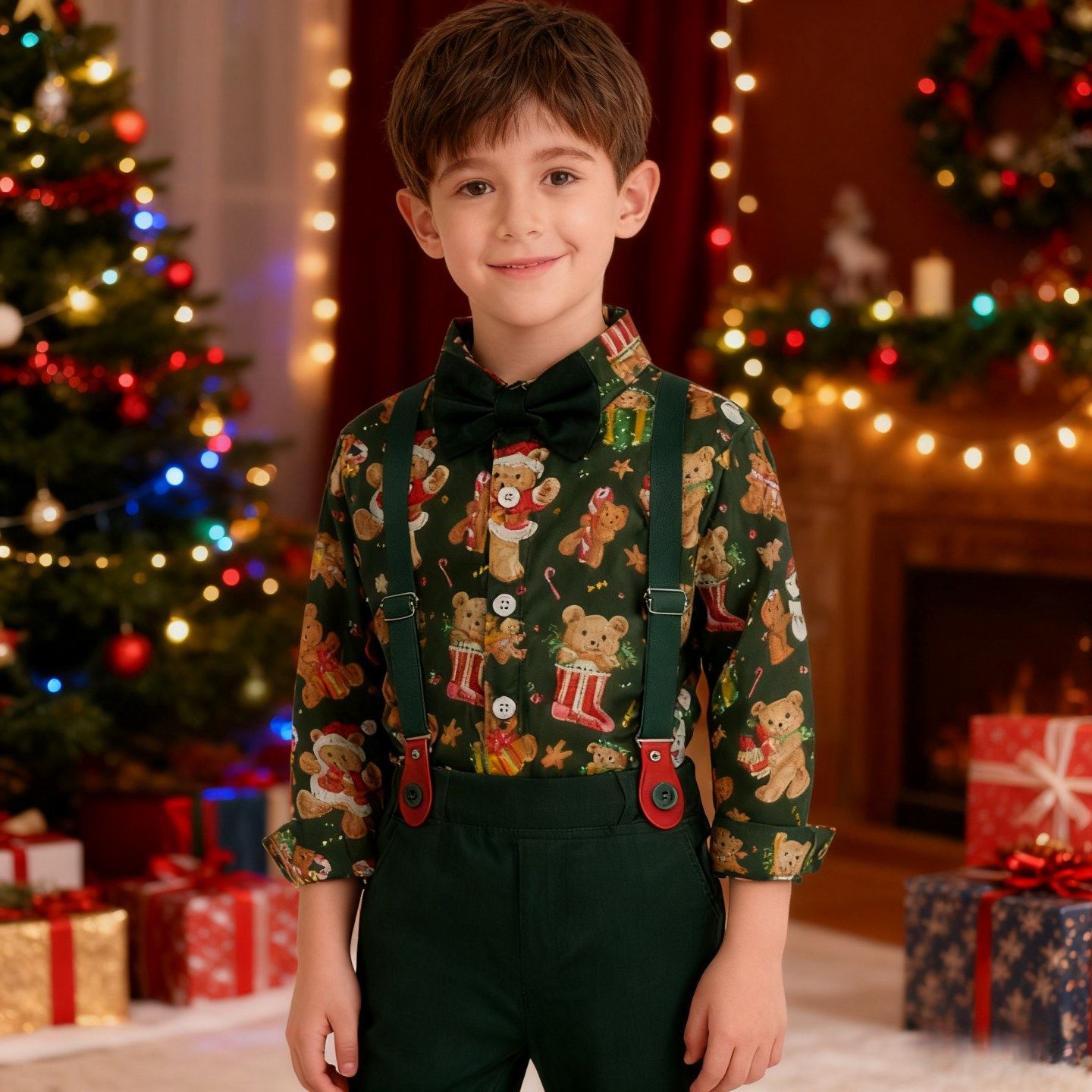 圣诞儿童服装男童绅士套装圣诞老人领结短袖衬衫上衣背带裤两件套评价- 淘宝网, image size:1440x1440