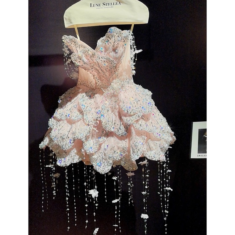 Pink Evening Dress, High-End, Light Luxury, Niche Style, Suitable for Hosts, Annual Meetings, Birthday Parties, and Evening Events