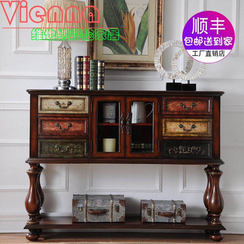 American Country Mediterranean Retro-Mediterranean Solid Wood Painting Portrait Blue Green Wood Gold Furniture