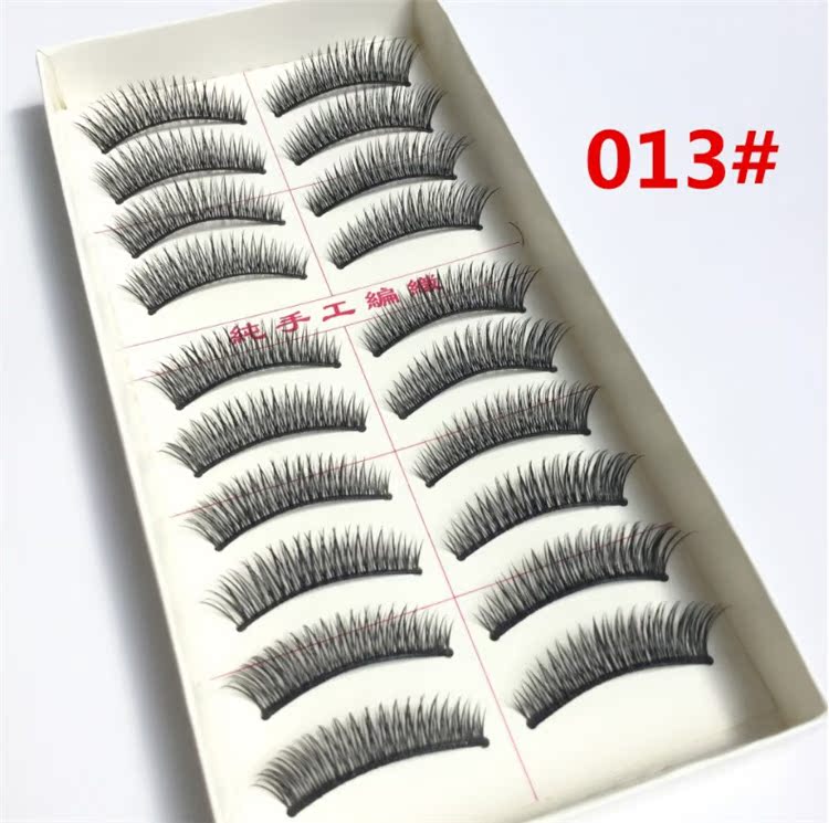 Một hộp gồm 10 cặp lông mi giả thủ công 013 đuôi chéo tự nhiên dài trang điểm nude mô phỏng cuống cứng lông mi chồn