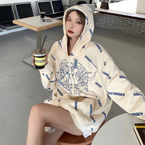 GRUGD DIRBEN zipper jacket womens original full print Cupid Angel National tide loose hooded cardigan sweater