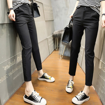 Black suit pants for women 2025 new style small feet straight-leg 8-cropped pants for cigarette pipes spring and autumn nine-cropped small casual pants summer