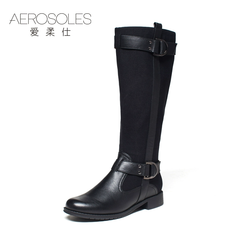 Aerosoles / Airou Shi da bò căng vải ống cao thấp dày với giày bốt mũi tròn 1915605045 - Kính râm