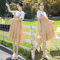 Pregnant Women summer dress hipster floral skirt summer fashion Net red fake two pregnant womens skirt summer set