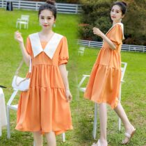 Pregnant Women summer dress hipster doll collar stitching Net red suit skirt foreign atmosphere senior pregnant women Summer