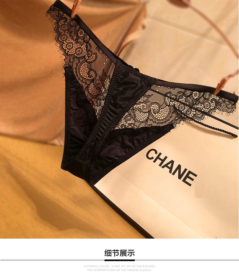 Quần lót châu Âu và Mỹ gợi cảm T quần nữ phối cảnh thời trang lông mi ren phụ nữ đồ lót thoải mái băng lụa cotton - G-string quần lót lọt khe xẻ đũng