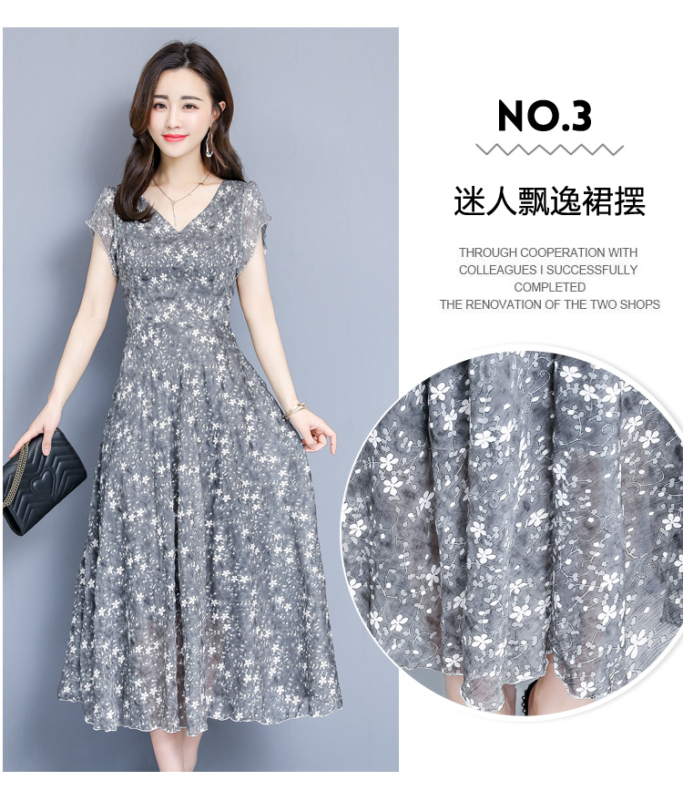 Đầm voan hoa mới 2019 hè mới màu xanh bồng bềnh dài tay ngắn mỏng in váy dài nữ - Sản phẩm HOT váy xòe