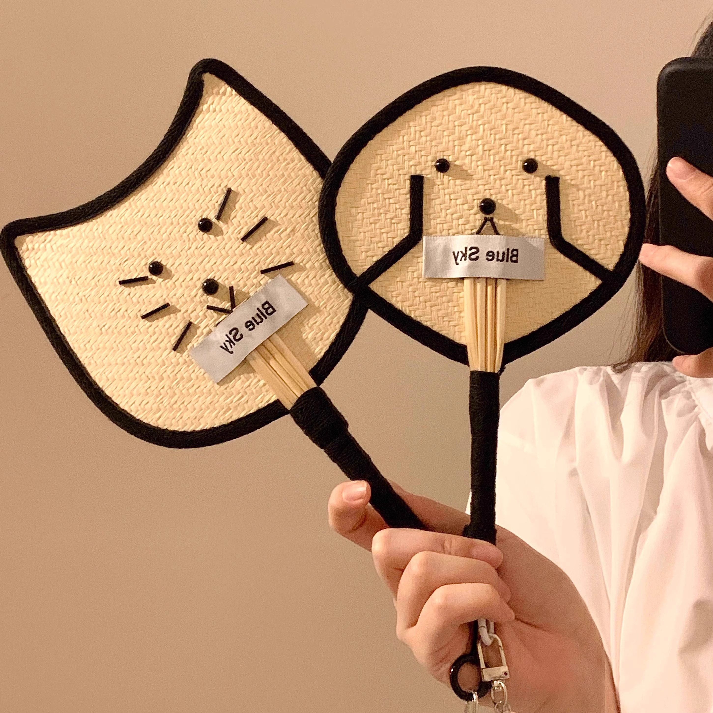 夏日清凉必备！可爱小狗扇子小猫咪竹编蒲扇，带你一秒穿越回童年！-扇子-淘宝好物网, image size:2902x2902