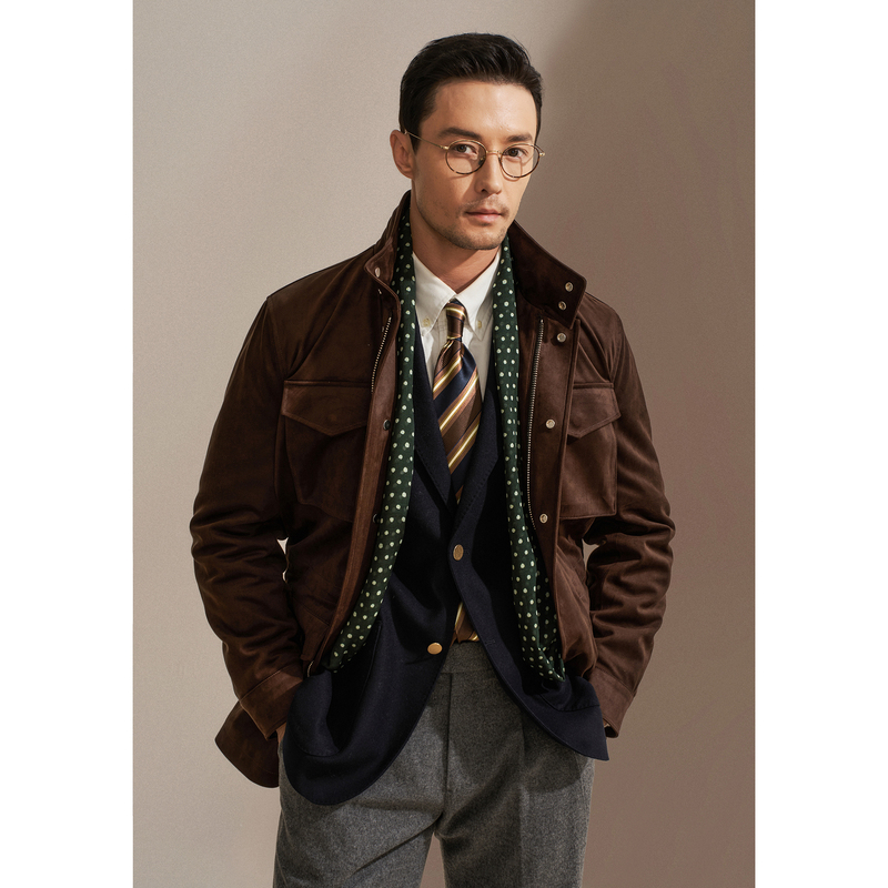 Abbey Road Autumn and Winter Retro Vintage Imported Microfiber Suede M-65 Military Jacket Hunting Gentleman's Zipper Coat