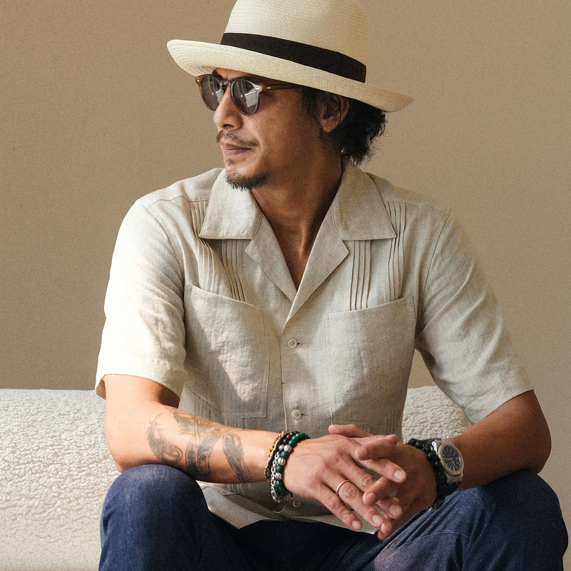 Abbey Road Summer Retro Classic Guayabera Cuban Collar Loose Pure Linen Short-Sleeved Shirt for Men