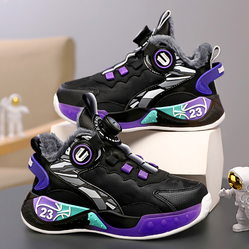 Gush children's basketball shoes boys shoes 2024 winter new anti-slip boy leather face sports knob big cotton shoes-Taobao