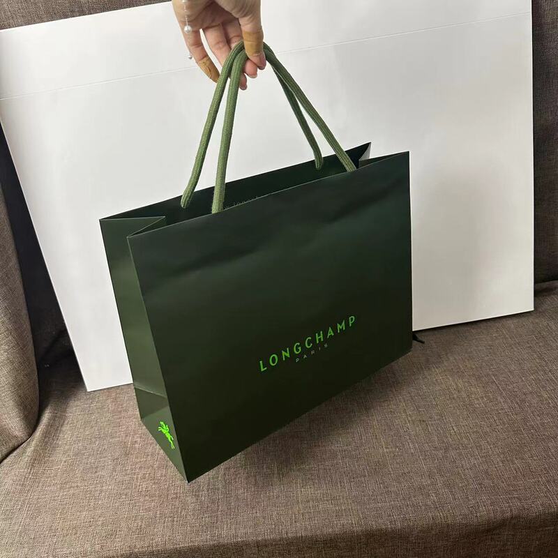 Lc Longchamp Long Crown Boots Set Gift Bag Packaging Paper Bag Army Green Clothing Bag in Stock