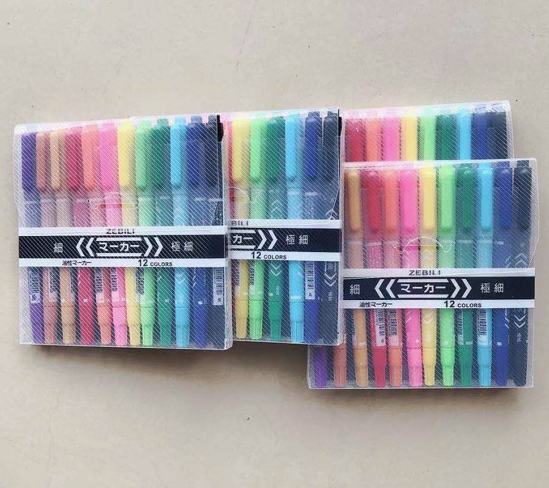 12 color small double head note pen oily writing not dropping off color hooking pen metal drawing pen per box 14 8 yuan-Taobao