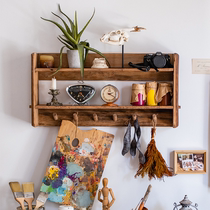 Natural old wood lattice style living room closet retro small house storage rack storage wall cabinet childrens room decoration rack