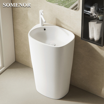 Ceramic pedestal basin integrated floor-standing wash basin balcony pedestal wash basin small apartment bathroom wash basin