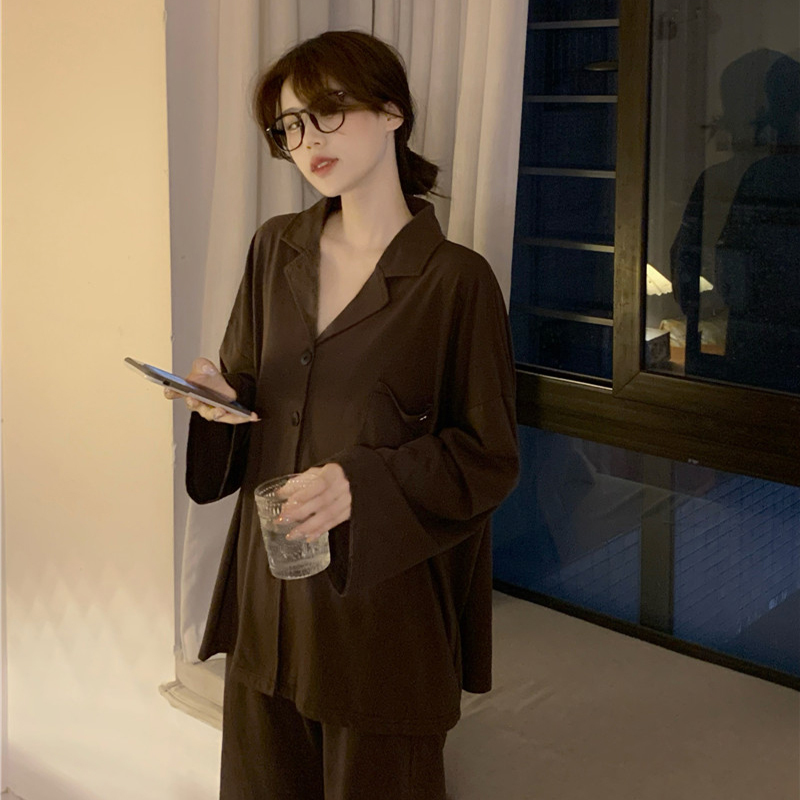 ins Style Solid Color Pajamas for Women, New Spring and Autumn Long-Sleeved Loose-Fitting Young Girl's Home Wear Set That Can Be Worn Outside, with a High-End Feel ins Style Solid Color Pajamas for Women, New Spring and Autumn Long-Sleeved Loose-Fitting Young Girl's Home Wear Set That Can Be Worn Outside, with a High-End Feel