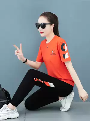 Large size women's summer 2021 New Fashion suit fat mm Belly Belly slim age age fried street sports two-piece suit