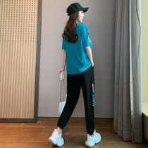  Large size womens summer new fashion collocation fat mm fried street suit age reduction and thin belly salt female two-piece suit