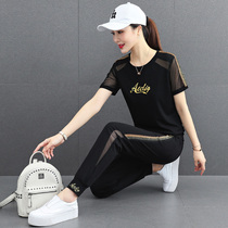 Casual sports suit womens summer thin section 2021 new fashion age reduction Western style thin running and dancing two-piece suit