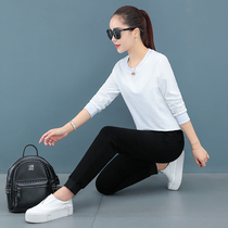 Leisure sports set women spring and autumn 2021 new simple fashion trend Foreign Air big size two-piece set