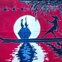 Guangxi Lijiang fish people decorative painting red mural batik hand-painted ethnic minority folk customs living room hanging painting