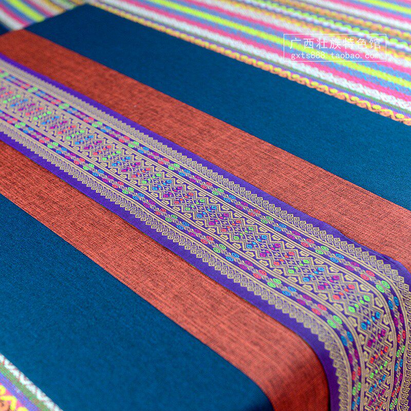 Original design Zhuang style Zhuang Jinxiu belt Zen fabric tea curtain tea cloth three-layer table tea mat linen table flag
