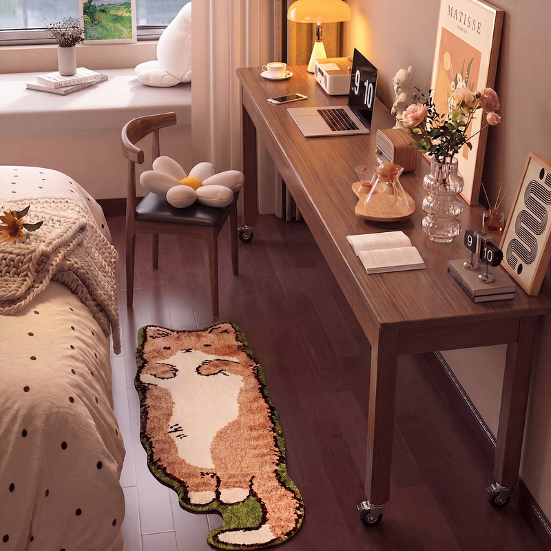 Narrow Solid Wood Long Table, Bedroom Bedside Table with Wheels, Small Apartment Wall-Mounted Dressing Table, Movable Desk