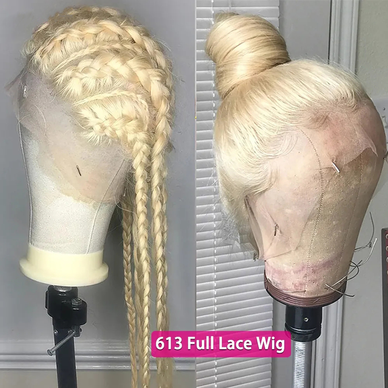 Full Lace Wig European and American Cross-Border Trade Light Blonde Long Straight Hair Wig Full Hand-Woven 613 Color Blonde Full Lace Wig European and American Cross-Border Trade Light Blonde Long Straight Hair Wig Full Hand-Woven 613 Color Blonde