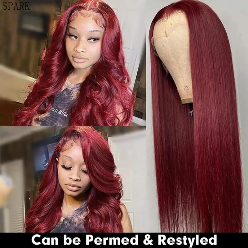 13*4 Frontal Lace Straight Wig Dark Red 99J Wig Cap