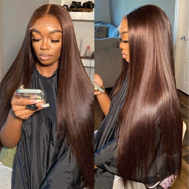 Brown # 4Color Full Lace Wig 100% Human Hair Full Lace Hand-Woven