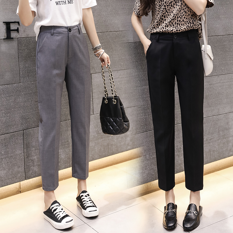 Cigarette pipe straight pants women's summer thin nine-point black suit small eight-point gray casual small feet professional trousers